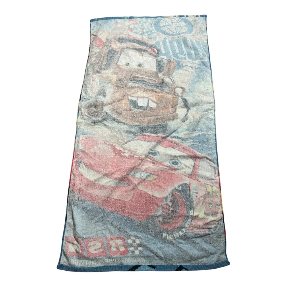 VTG Disney Pixar Cars Lightning McQueen Mater Beach Towel Blue WGP RSN  Towel